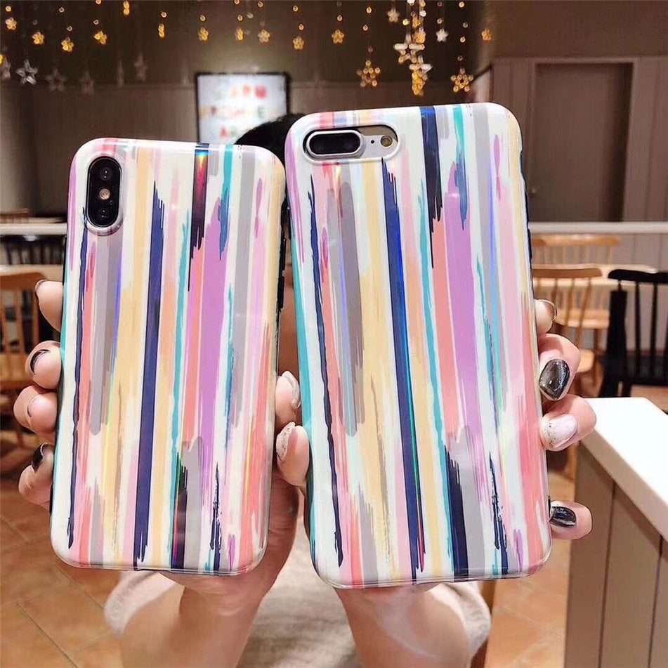 Compatible with Apple, Colorful Rainbow Case For iPhone XS Max XR X IMD Silicone Phone Cases For iPhone 7 6 6s 8 Plus Soft TPU Back Cover Coque Compatible with Apple, Colorful Rainbow Case For iPhone XS Max XR X IMD Silicone Phone Cases For iPhone 7 6 6s 8 Plus Soft TPU Back Cover Coque